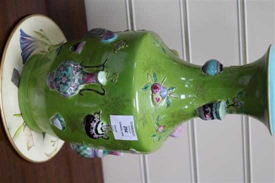 A late 19th century Chinese vase with moulded vase decoration height 35cm